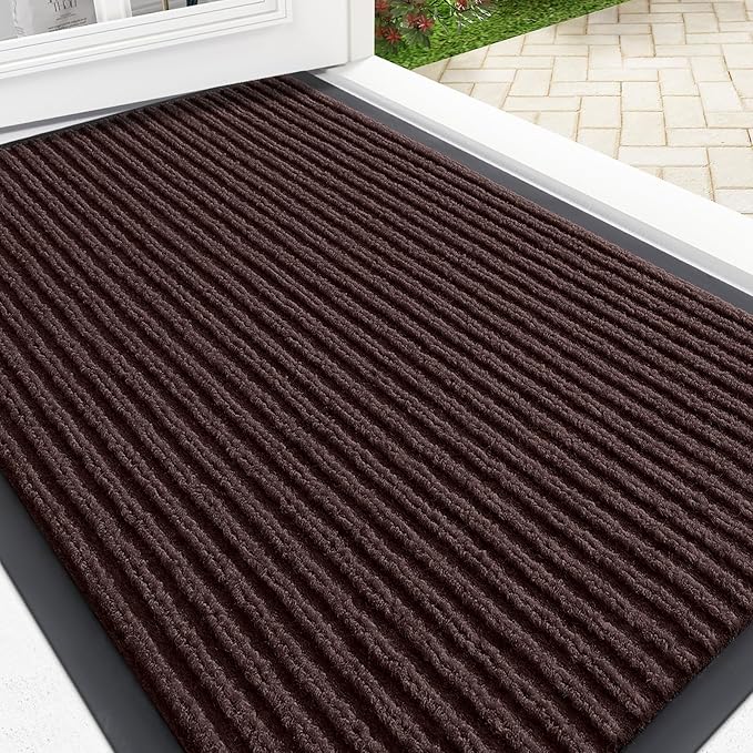 OLANLY Front Door Mat Indoor Outdoor Entrance, Waterproof Heavy Duty Doormat, Fade Resistant, Low Profile, Easy Clean Patio Porch Welcome Floor Mats for Entry, 33x21, Brown