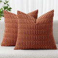 MIULEE Pack of 2 Dark Rust Corduroy Decorative Pillow Covers 20x20 Inch Soft Boho Striped Throw Pillow Covers Modern Farmhouse Home Decor for Summer Sofa Living Room Couch Bed