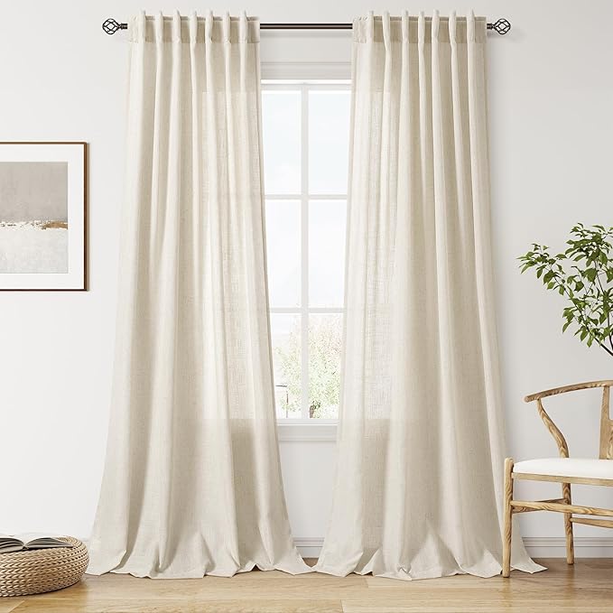 Nanspring Vanilla Linen Curtains 120 Inches Long for Living Room Light Filtering Semi Sheer Curtain Back Tab Modern Farmhouse Decor Floor to Ceiling High Window for Bedroom 52x120, 2 Panels