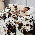 Cozy Bliss Cow Print Faux Fur Throw Blanket for Couch, Fuzzy Soft Plush Thick Bubble Blanket for Sofa Bedroom Living Room, 60x80 Inches