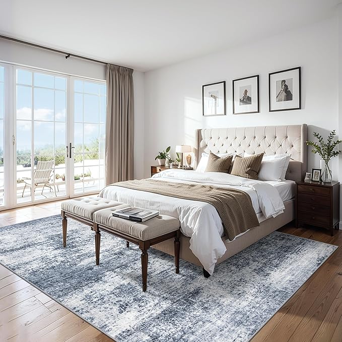 6x9 Area Rugs for Living Room - Washable Rug Modern Abstract Soft Large Neutral Non-Slip Carpet Indoor Floor Thin Carpets for Bedroom Dining Room Farmhouse Nursery Home Office Grey Blue