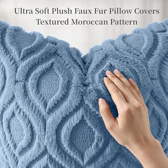 decorUhome Throw Pillow Covers 26x26 Inch Set of 2, Soft Plush Faux Wool Blue Solid Couch Pillow Covers, Accent Euro Sham Farmhouse Neutral Square Pillow Cases for Sofa Bed Living Room