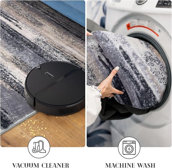 Lansny Modern Abstract Runner Rug 2x6, Grey Black Multi Washable Kitchen Runner Non-Slip Soft Hallway Rug Runner Thin Print Faux Wool Carpet for Entryway Bedroom Laundry Room Indoor