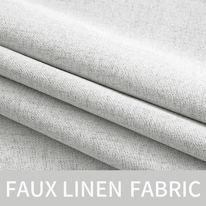 MIULEE 90 Inches Linen Textured Curtains for Bedroom 100% Blackout Thermal Insulated Heathered White Grommet Room Darkening Drapes Luxury Decor for Living Room Nursery 52 x 90 Inch (2 Panels)