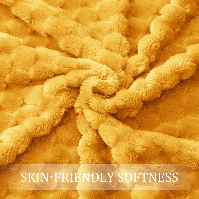 Exclusivo Mezcla Fleece Throw Blanket for Couch, Extra Large Fuzzy Mustard Yellow Bed Blankets, Soft Cozy Plush Sofa Throws for All Seasons, 50x70 Inches