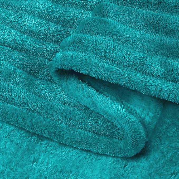 BEDELITE Fleece Blanket Queen Size – 3D Ribbed Jacquard Soft and Warm Decorative Fuzzy Blankets – Cozy, Fluffy, Plush Lightweight Throw Blankets for Couch, Bed, Sofa(Blue, 90x90 inches)