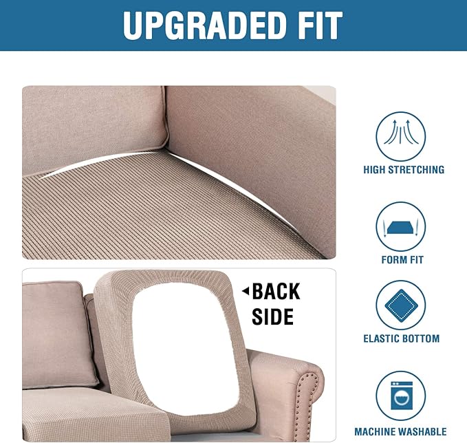 H.VERSAILTEX High Stretch Couch Cushion Covers,Chair Sofa Seat Slipcovers Couch Cushion Cover Stretch Furniture Protector for Kids, Pets(2 Packs Cushion Loveseat Covers, Sand)
