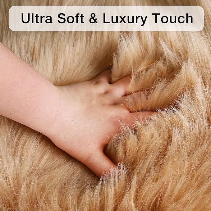 duduta Beige Faux Sheepskin Runner Rugs 2x6 ft, Fluffy Shag Bedroom Rug Fur Sofa Couch Covers Washable