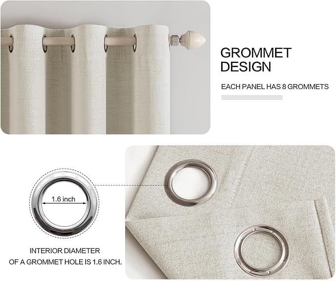 MIULEE Linen Texture Curtains for Bedroom Light Cream 100% Blackout Thermal Insulated Linen Curtains Grommet Room Darkening Drapes for Living Room Nursery 52x63 Inch (2 Panels)