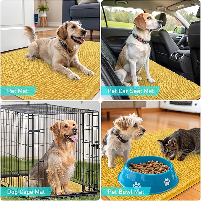 OLANLY Dog Door Mat for Muddy Paws 32x20, Absorbs Moisture and Dirt, Absorbent Non-Slip Washable Doormat, Quick Dry Chenille Mud Mat for Dogs, Entry Indoor Entryway Carpet for Inside Floor, Yellow