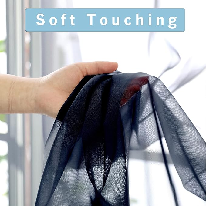 OWENIE Navy Blue Sheer Curtains 90 Inches Long, Solid Light Filtering Sheer Curtains for Bedroom, Window Voile Sheer Curtain Panels/Drapes/Treatment for Living Room, 2Pcs, Each 42" W x 90" L Inch