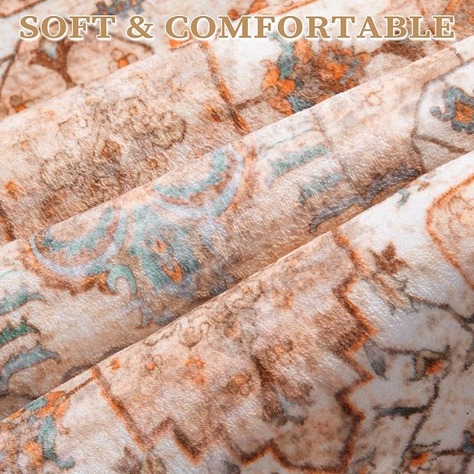 SERISSA Area Rug 3x5 Boho Peach Cream Rugs for Bedroom, Washable Kitchen Rugs Non-Slip, Ultra Soft Print Distressed Vintage Entry Rug Low-Pile Throw Rug Carpet for Nursery Living Room Dorm Decor