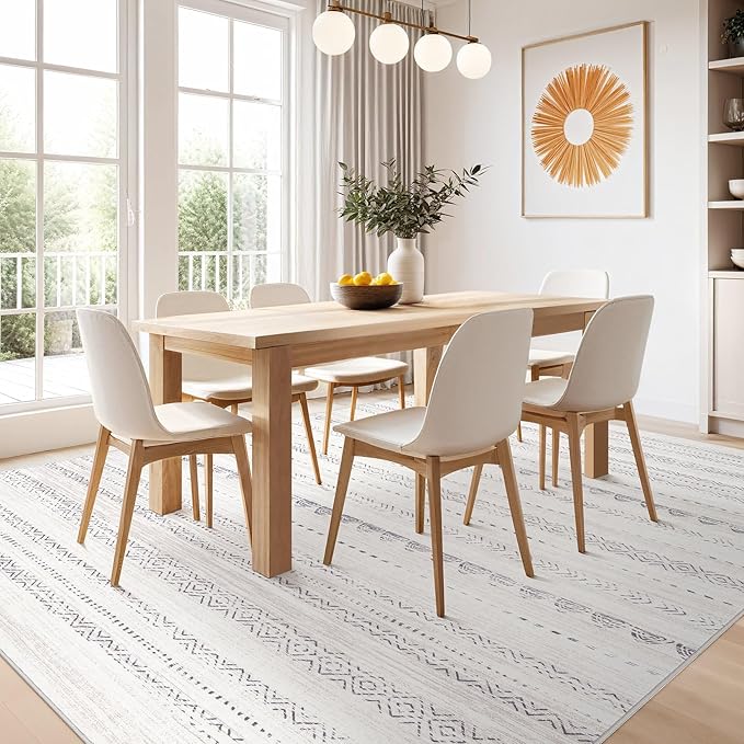 Nakagishi 5x8 Area Rug Living Room: Washable Boho Large Neutral Soft Farmhouse Rugs Stain Resistant Modern Indoor Floor Non-Slip Carpet for Bedroom Nursery Kids Playroom Office Dining Room Dorm- Gray