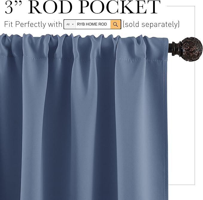 RYB HOME RV Curtains for Camper Windows, Mini Small Thermal Insulated Sunlight Heat Blocking Blackout Privacy Portable Curtains for Travel Trailer, Width 34 by Length 24, Stone Blue, 2 Panels