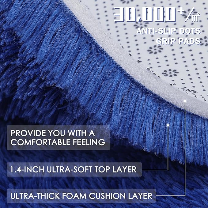 OLANLY Navy Blue Round Rugs for Bedroom - Machine Washable, 9 ft Circle Area Rugs for Living Room, Soft and Fluffy Shaggy Carpet for Teen Girls and Boys, Nursery Rooms, Dorms, Home Decor Aesthetic