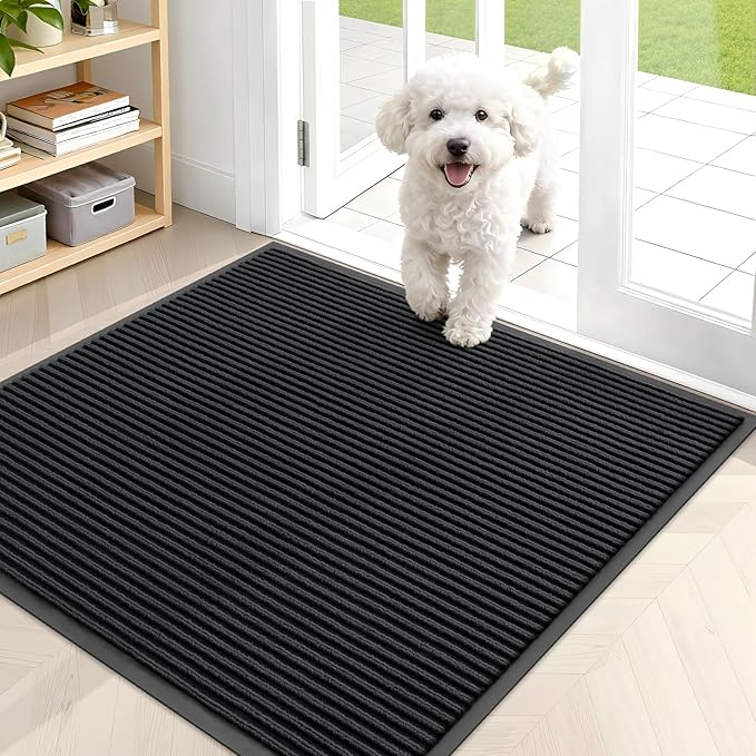 OLANLY Front Door Mat Indoor Outdoor Entrance, Waterproof Heavy Duty Doormat, Fade Resistant, Low Profile, Easy Clean Patio Porch Welcome Floor Mats for Entry, 35x30, Black