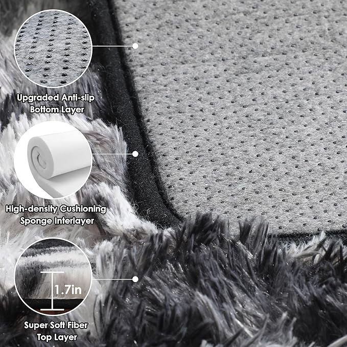 ONASAR Black and White Rugs for Bedroom Living Room, Fluffy 4x6 Indoor Bedside Floor Throw Area Rug, Soft Plush Shaggy Carpet for Nursery Kids Girls Boys Teen Dorm Home Decor Aesthetic