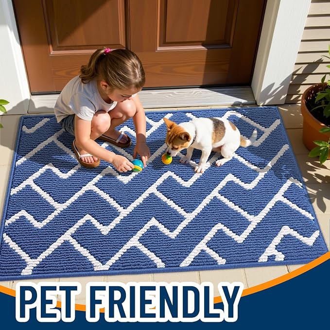 OLANLY Front Door Mat, Non-Slip Rubber Backing, Dirt Resistant and Absorbent, Washable, Easy to Clean Low-Profile Indoor Doormat for Back Door, Entryway, Inside Entrance, 36x24, Navy