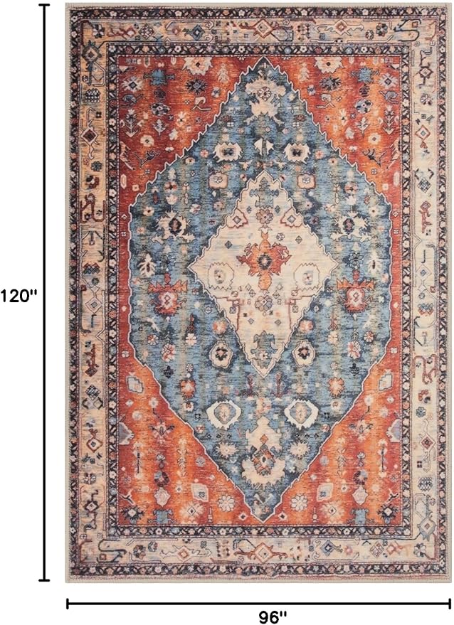 SERISSA Boho Tribal 8x10 Area Rugs, Washable Vintage Large Living Room Rug Non-Slip, Ultra Soft Oriental Print Distressed Farmhouse Carpet for Dining Room Bedroom Dorm Office Home Decor