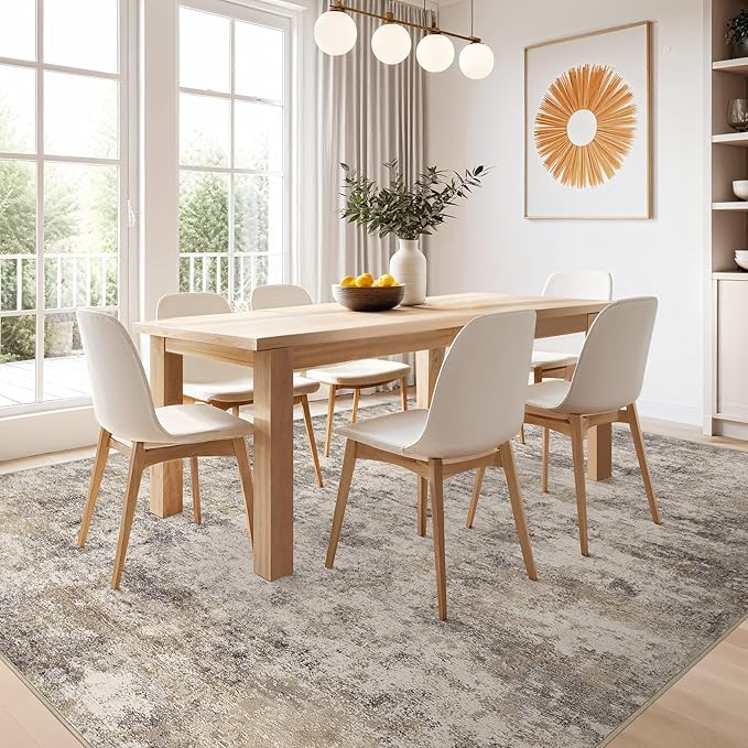 Nakagishi 10x14 Area Rugs Living Room: Washable Abstract Large Neutral Soft Rug Stain Resistant Modern Indoor Floor Non-Slip Carpet for Bedroom Nursery Playroom Office Dining Room Dorm- Brown Grey