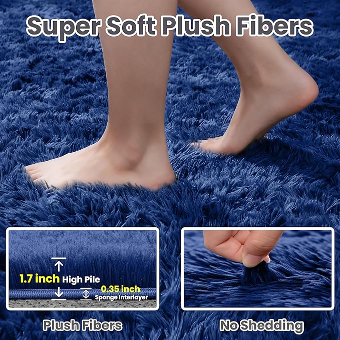 6x9 Area Rugs for Living Room Rug: Soft Fluffy Shag Navy Blue Rugs for Bedroom, Non-Slip Large Fuzzy Plush Rug Indoor Floor Carpet for Nursery Kids Boys Girls Room, Dorms, Playroom, Modern Home Decor