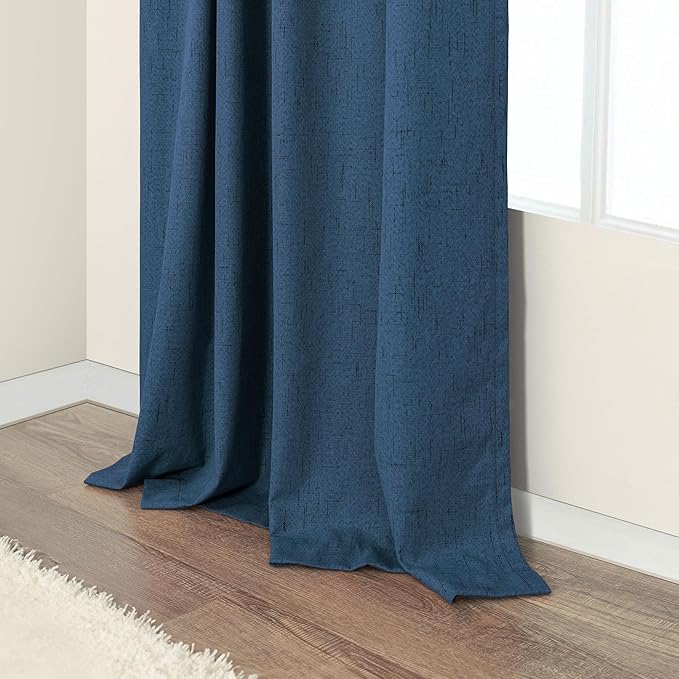 Navy Blue Small Blackout Curtains for Bathroom 45 Inches Long 2 Panel Sets Linen Look Back Tab Pocket Black Out Short Length Heat Reflective RV Curtains for Kids Boys Bedroom Door Camper Patriotic