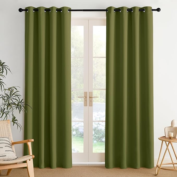 NICETOWN Room Darkening Draperies Curtains Panels, 2 Panels Olive Green W52 x L84