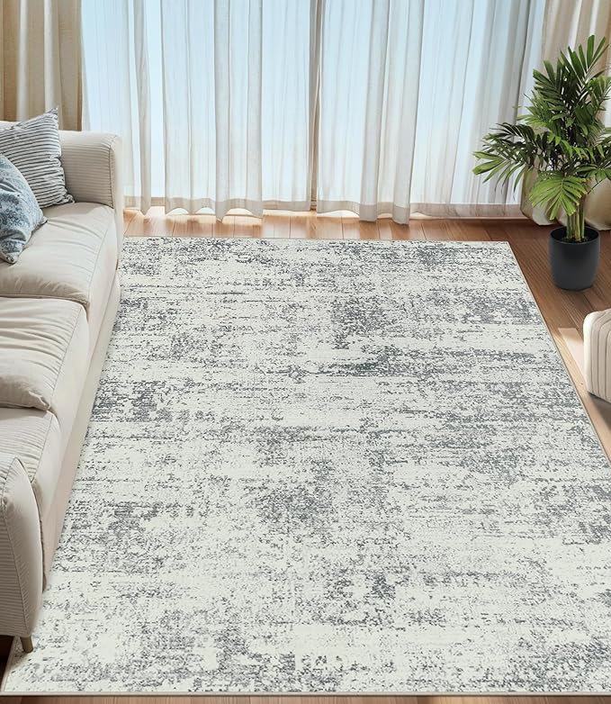 Area Rugs 10x12 Living Room - Washable Rug Modern Abstract Soft Large Neutral Non-Slip Carpet Indoor Floor Thin Carpets for Bedroom Dining Room Farmhouse Nursery Home Office Grey