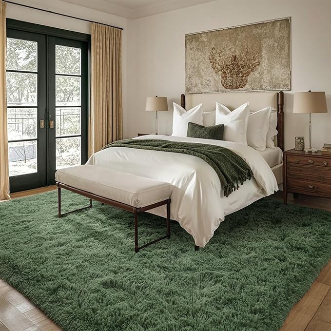 6x9 Ft Large Green Area Rug for Bedroom Living Room, Ultra Soft Fluffy Furry Rugs for Classroom Indoor Floor, Aesthetic Carpet for Kids Home Decor