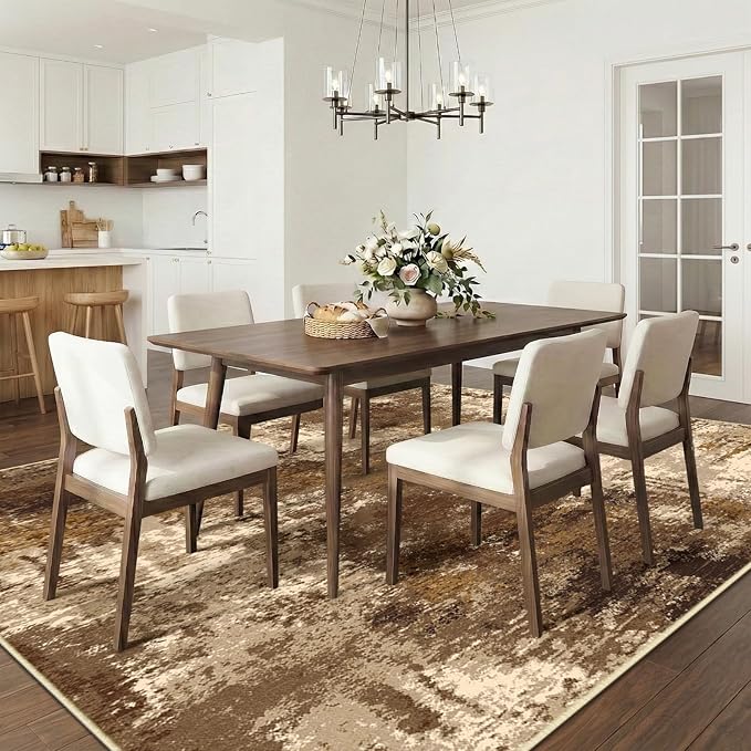 Washable Area Rugs 6'x9' Non-Slip Modern Abstract Soft for Living Room Entryway Bedroom Nursery, Print Pattern, Brown Tan Beige Coffee