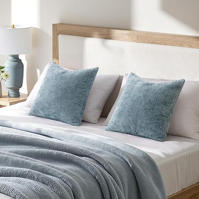 MIULEE Pack of 2 Euro Sham Pillow Covers 24x24 Inch Coastal Smoke Blue Modern Boho Accent Decorative Throw Pillow Covers Chenille Farmhouse Cushion Covers for Home Decor Couch Bed Sofa Living Room