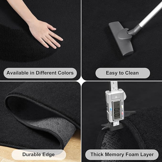 Amearea Modern Soft Hallway Runner Rug, 2x6 Feet Washable Runner Rugs for Hallway, Black Fluffy Rug Bedroom Bedside Rugs, Non Slip Memory Foam Rug Carpet for Entrance Kitchen Living Room Decor