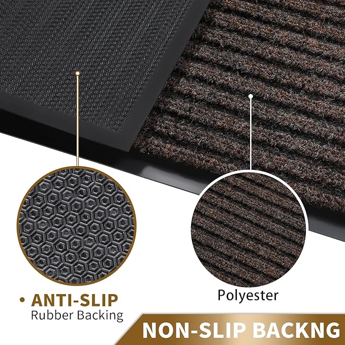Yimobra Front Door Mat Outdoor Indoor Entrance, 100% Waterproof All-Season All Weather Doormat, Welcome Matt Outside Entry, Non Slip, Low Profile, Heavy Duty Patio Porch Floor Mat,29.5 x 17, Brown