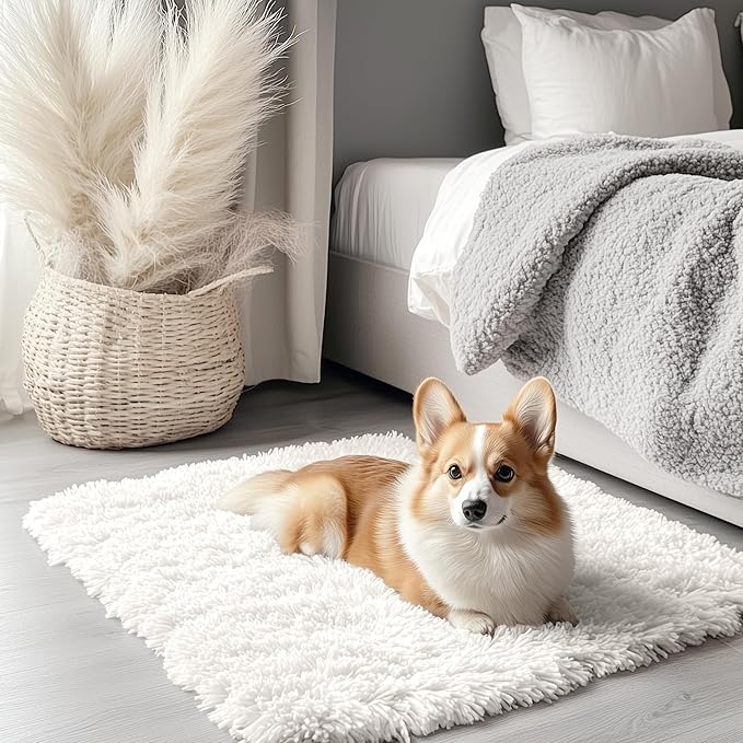 OLANLY 3x3 Machine Washable Small Bedside Rug, Soft Fluffy Shaggy Entryway Throw Rugs for Bedroom, Living Room, Indoor Floor Carpet for Kids Girls and Boys, Nursery Rooms, Home Decor Aesthetic, Ivory