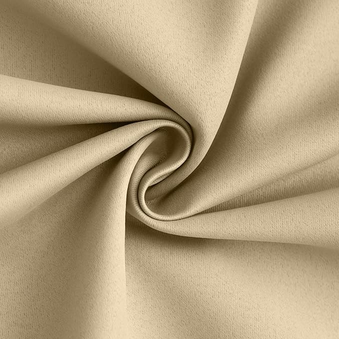 Yakamok 100% Blackout Curtain Panels 63 inches Cold and Light Blocking Drapes for Nursery, 2 Thick Layers Thermal Insulated Draperies (2 Pieces, 50 Wide Each Panel, Beige Front with White Backing)