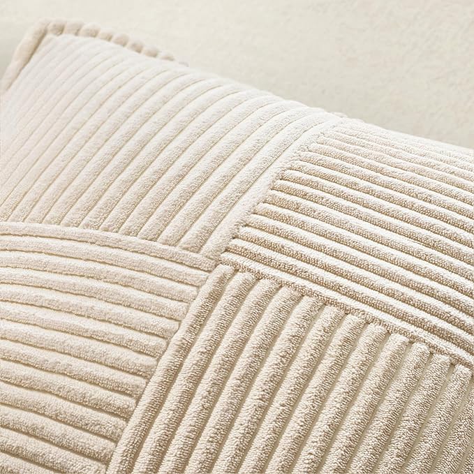 MIULEE Decorative Throw Pillow Covers for Couch Bed Livingroom 20x20 Inch Set of 2 Beige Boho Accent Throw Pllows Broadside Striped Patchwork Soft Corduroy Pillowcases
