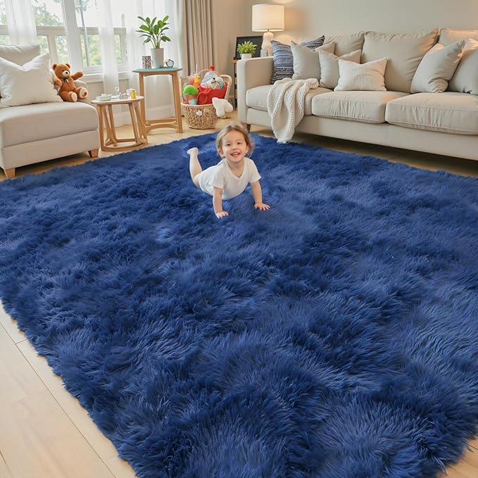 8x10 Area Rugs for Living Room Bedroom, Large Area Rug Shaggy Carpet Soft Plush Furry Bedside Rug, Rugs for Home Decor (Royal Blue, 8 x 10)