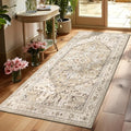 Yamaziot Washable Runner Rug, 3x6 Non-Slip Boho Vintage Hallway Rug with Rubber Backing, Low Pile Faux Wool Distressed Carpet Runner for Bedroom, Kitchen, Laundry, Entrance