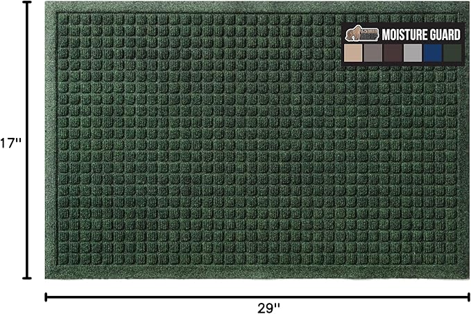 GORILLA GRIP® Ultra Absorbent Front Door Mat Outside Entrance, Traps Dirt and Moisture, HydroABSORB Indoor Outdoor Doormat Holds Up to 1.7 Cups Water, Stain and Fade Resistant Welcome Mat, 29x17 Green