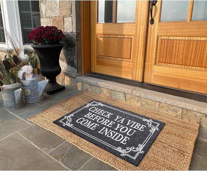 Front Door Indoor Outdoor Entrance Doormat Grey Rubber Welcome Door Mat Come Inside This House Doormat Anti Slip Easy to Clean Corridor Patio Entry Mat 28" x 18"