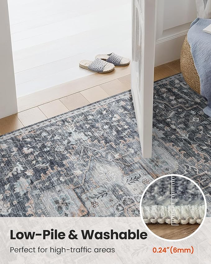AMADA HOMEFURNISHING 10x14 Washable Area Rug, Low-Profile Large Area Rug with Non-Slip Backing & Durable Edge Binding, Vintage Large Rugs for Living Room, Bedroom & Dining Room