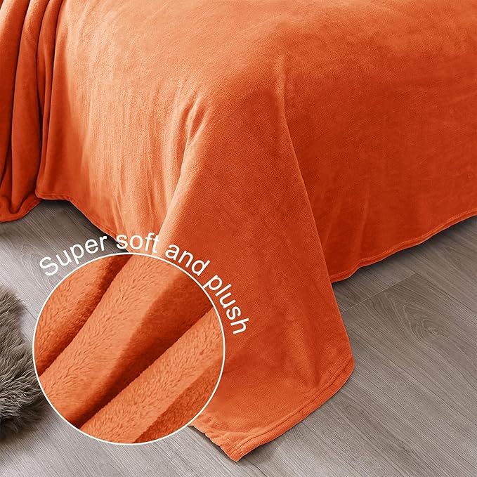 Exclusivo Mezcla Fleece Blanket King Size for Bed, Super Soft and Warm, All Season, Cozy, Plush, Lightweight, 90x104 Inches, Burnt Orange