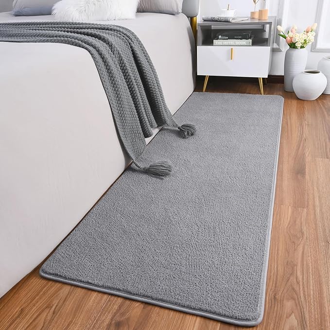 AROGAN Shag Runner Rug for Hallways, 2x6 Feet Washable Rugs with Memory Foam for Bedroom, Entryway Indoor Fluffy Throw Rug for Bedside Living Room Kids Girls Nursery Dorm Room Decor, Grey