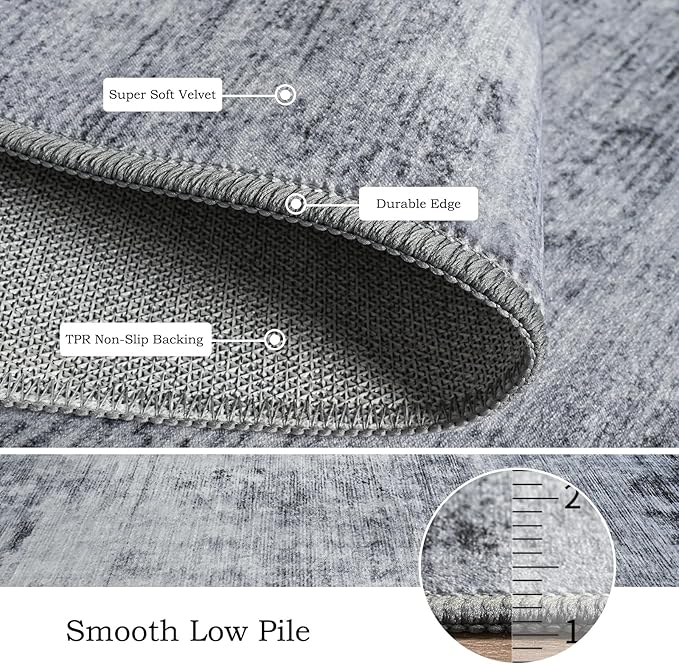 Toneed Abstract Area Rug 9x12 Modern Washable Rug Soft Non Slip Rug Low Pile for Bedroom Living Room Dining Room Grey