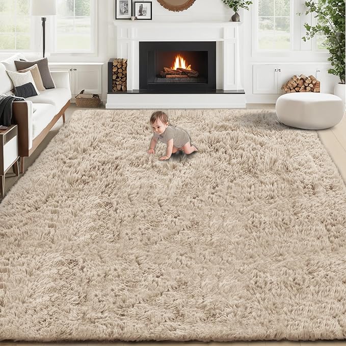 6x9 Area Rug for Living Room: Fluffy Shag Soft Washable Rugs Large Fuzzy Plush Indoor Carpet for Bedroom Nursery Playroom Kids Girls Boys Room (Camel, 6'x9')