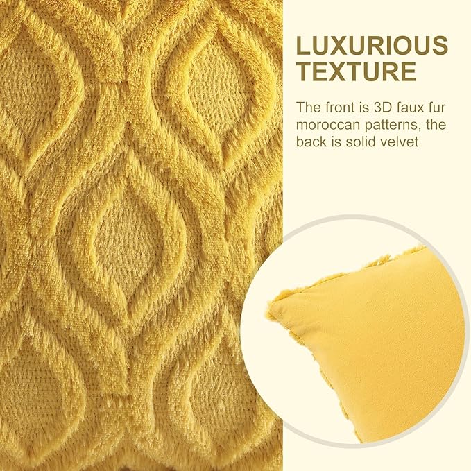 decorUhome Summer Throw Pillow Covers 20x20 Inch Set of 2, Soft Plush Faux Wool Mustard Yellow Solid Couch Pillow Covers, Accent Farmhouse Neutral Square Pillow Cases for Sofa Bed Living Room
