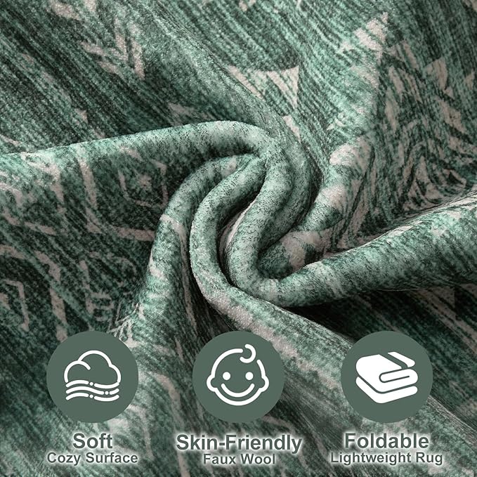 Nakagishi 8X10 Area Rugs Living Room: Washable Boho Large Neutral Modern Soft Farmhouse Green Rug Stain Resistant Indoor Floor Non-Slip Carpet for Women Home Enthusiasts Aged 25-45 - Bedroom Room