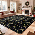 Shag Area Rug for Bedroom 4x6,Fluffy Area Rugs for Living Room,Geometric Soft Fuzzy Rug Non-Shedding Indoor Plush Carpet for Kids Bedroom Nursery Dorm Home Chiristmas,Black and Gold