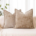 HPUK Fall Chenille Soft Throw Pillow Covers 18x18 Set of 2, Accent Cushion Covers for Living Room, Bedroom, Decorative Solid Color Pillow Covers for Couch, Sofa, Chair, Light Brown