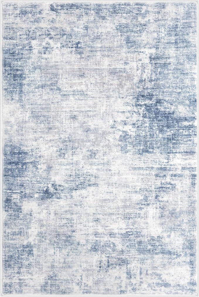 IOHOUZE Abstract Area Rug 4x6 Ft Washable Rugs for Entryway Indoor, Non Slip Small Living Room Rugs Printed Faux Wool Throw Rug, Floor Carpet for Kitchen Nursery Playroom, Light Blue Grey